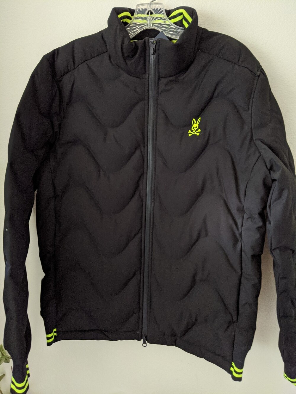 Psycho Bunny Men's Astley Black & Neon Green Puffer Jacket Size M